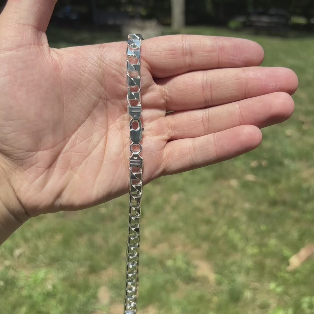 925 Sterling Silver 8mm Square Curb Chain Necklace