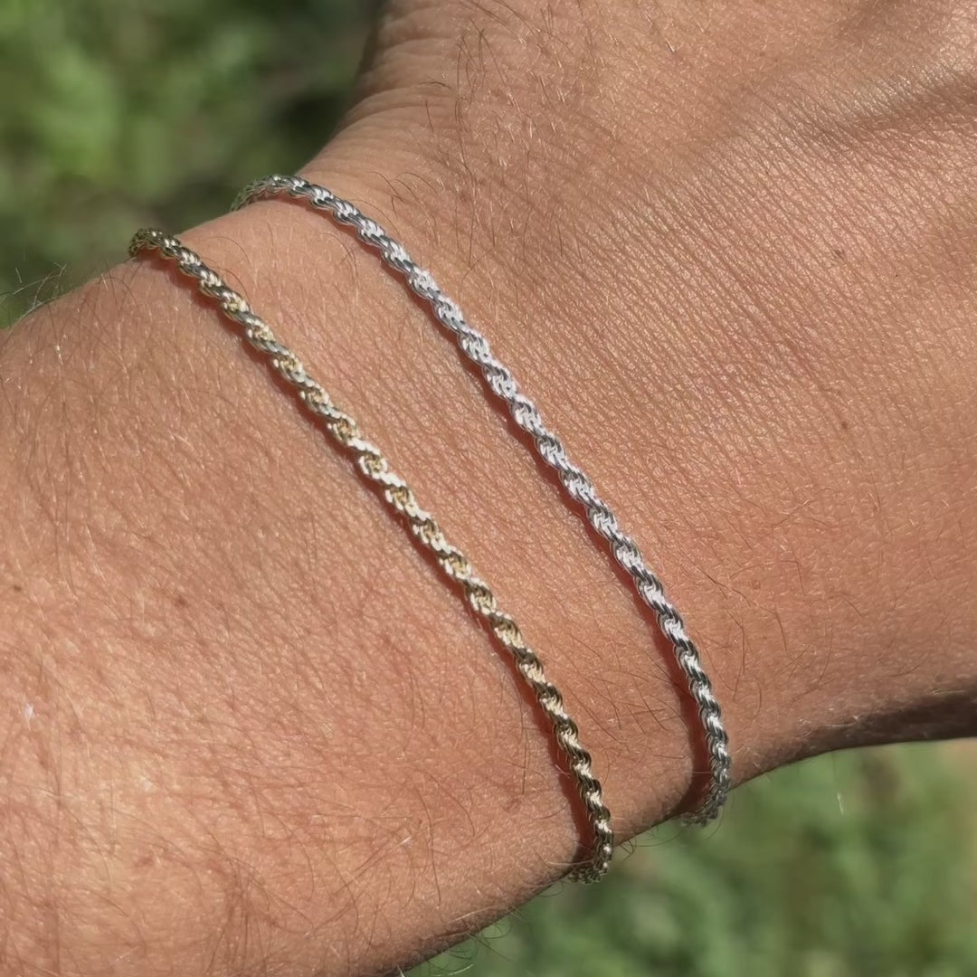925 Sterling Silver 2mm Diamond Cut Rope Bracelet
