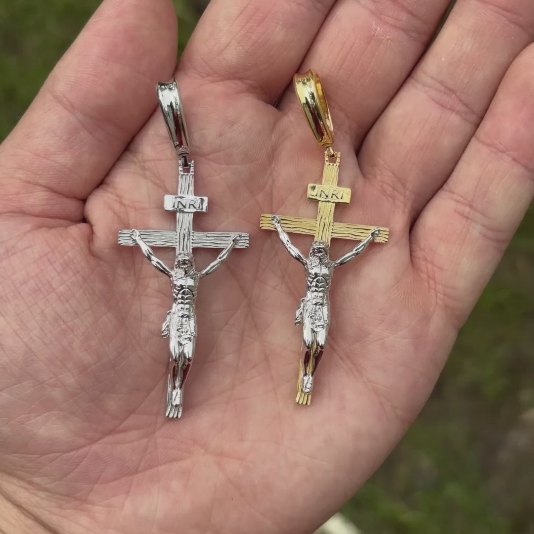 925 Sterling Silver Jesus on Wooden Cross Pendant