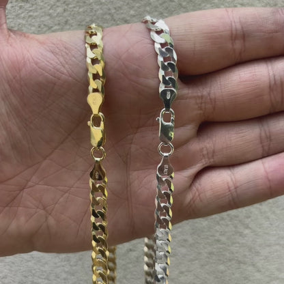 925 Sterling Silver 7mm Flat Curb Cuban Chain Necklace