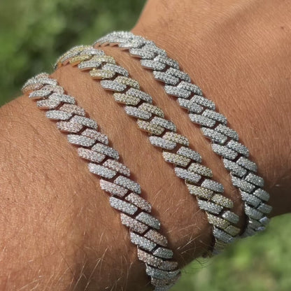 925 Sterling Silver 8mm Moissanite Cuban Prong Bracelet