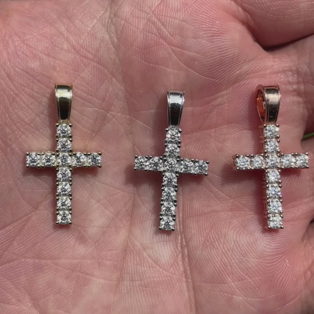 925 Sterling Silver Small Tennis Cross Pendant With Moissanite - Small