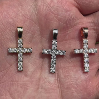 925 Sterling Silver Small Tennis Cross Pendant With Moissanite - Small