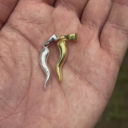 925 Sterling Silver Italian Horn Pendant
