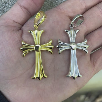 925 Sterling Silver Cross Hearts Pendant - Large