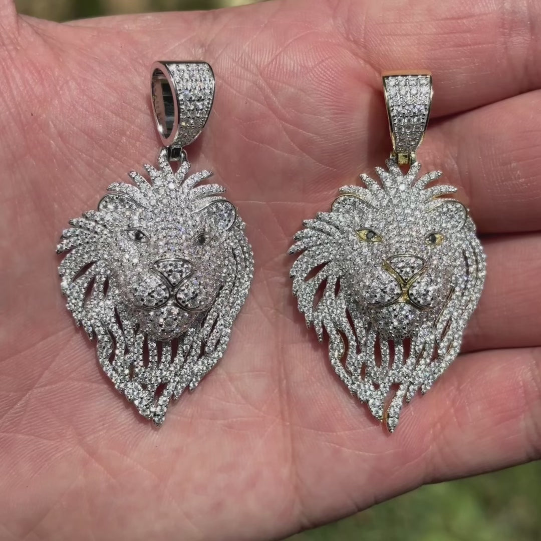 925 Sterling Silver Lion Pendant With Moissanite