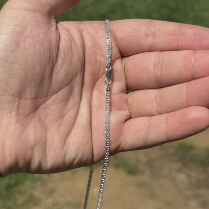 925 Sterling Silver 2.5mm Tiger Eye Chain Necklace