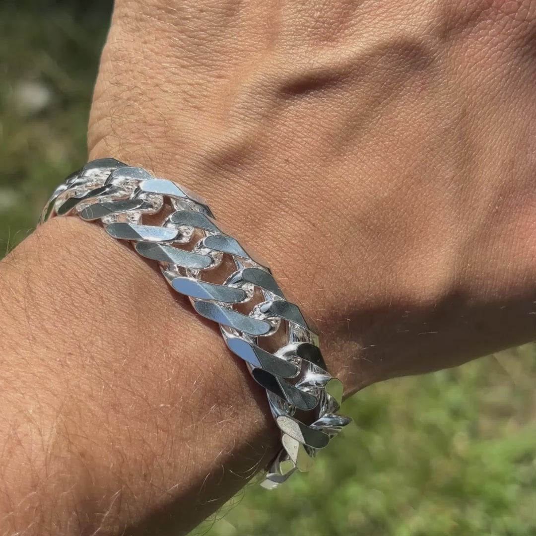 925 Sterling Silver 16mm Double Curb Bracelet