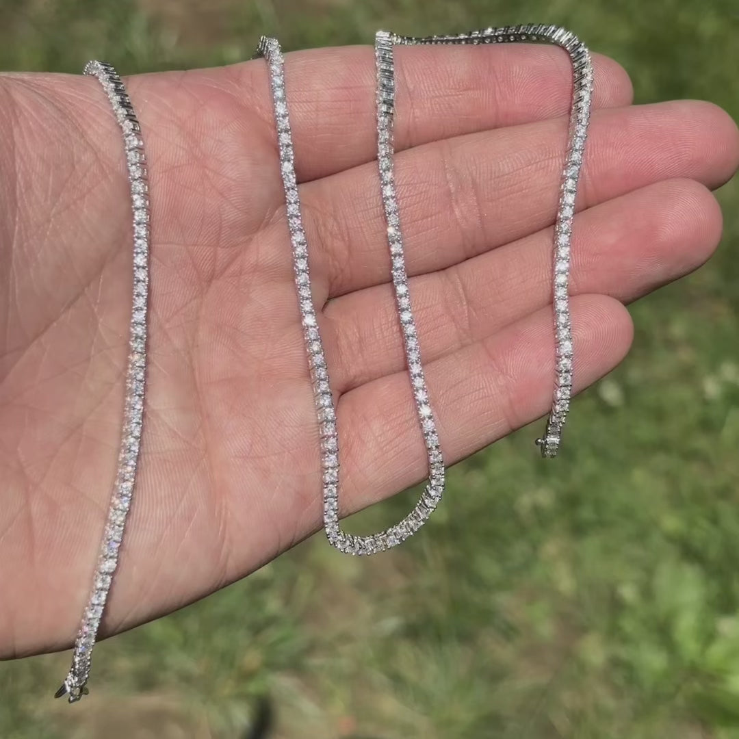 925 Sterling Silver 2mm Tennis Chain Necklace - CZ Or Moissanite