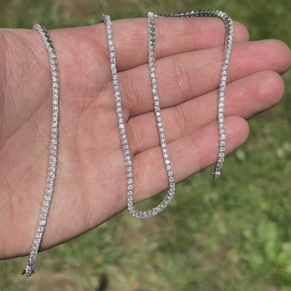 925 Sterling Silver 2mm Tennis Chain Necklace - CZ Or Moissanite