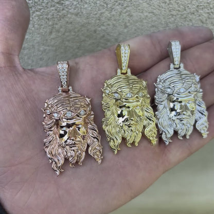 925 Sterling Silver Jesus Pendant With Moissanite - Medium