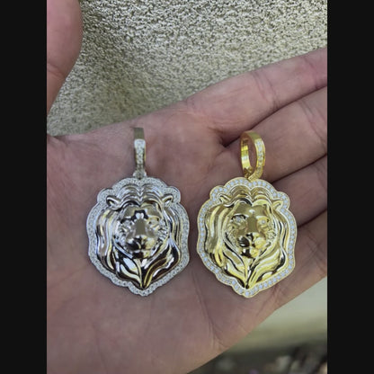 925 Sterling Silver Lion Head Pendant With Moissanite - Large