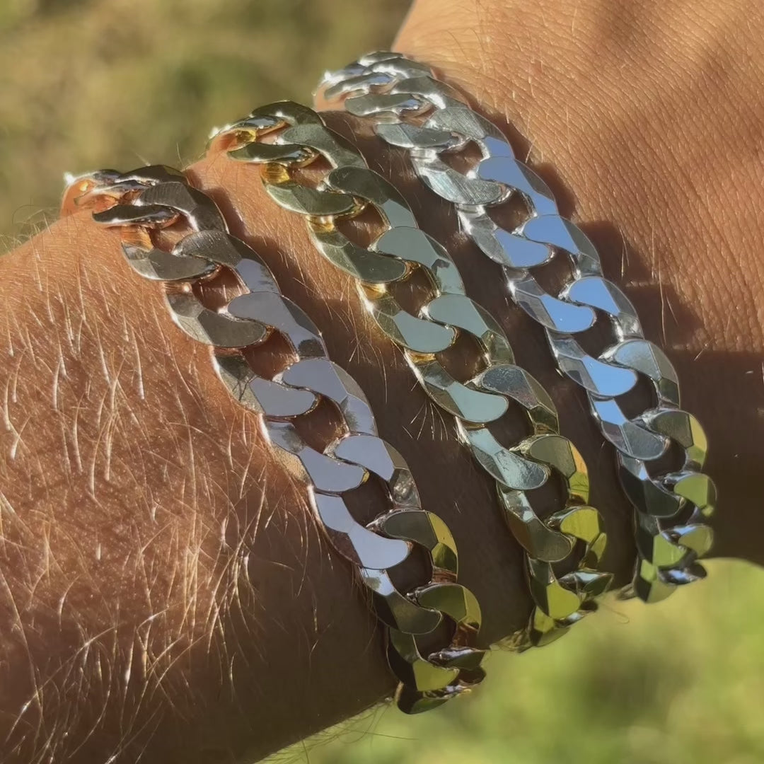 925 Sterling Silver 10.5mm Flat Curb Bracelet