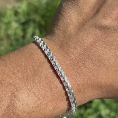 925 Sterling Silver 5mm Rounded Franco Bracelet W. Box Clasp