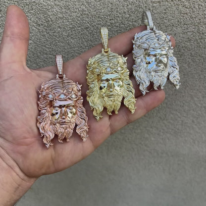 925 Sterling Silver Jesus Pendant With Moissanite - Large