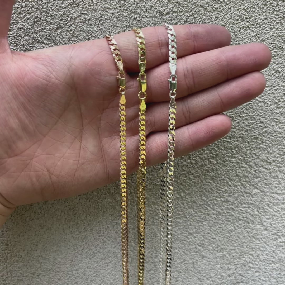 925 Sterling Silver 4mm Flat Curb Cuban Chain Necklace