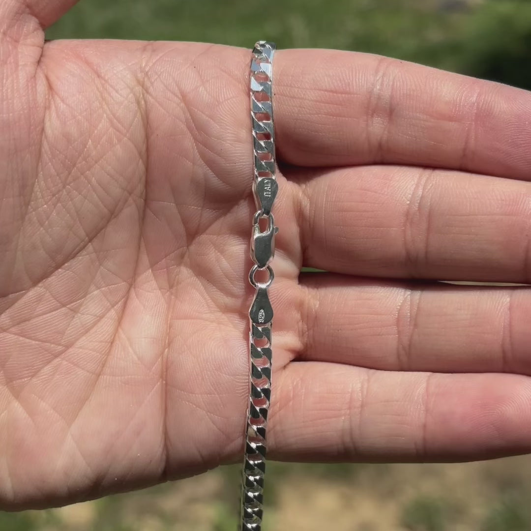 925 Sterling Silver 4mm Square Curb Chain Necklace