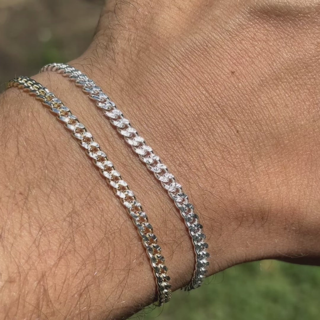 925 Sterling Silver 3mm Diamond Cut Miami Cuban Bracelet