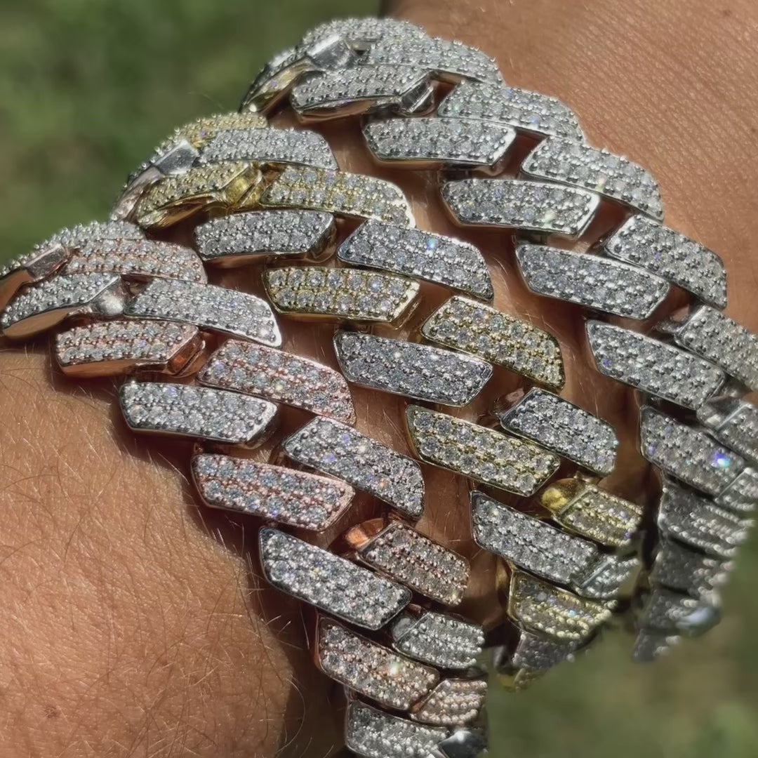 925 Sterling Silver 20mm Moissanite Cuban Prong Bracelet