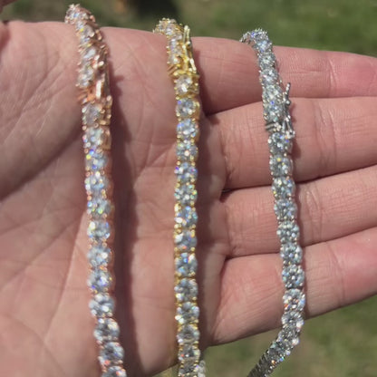 925 Sterling Silver 5mm Tennis Chain Necklace - CZ Or Moissanite