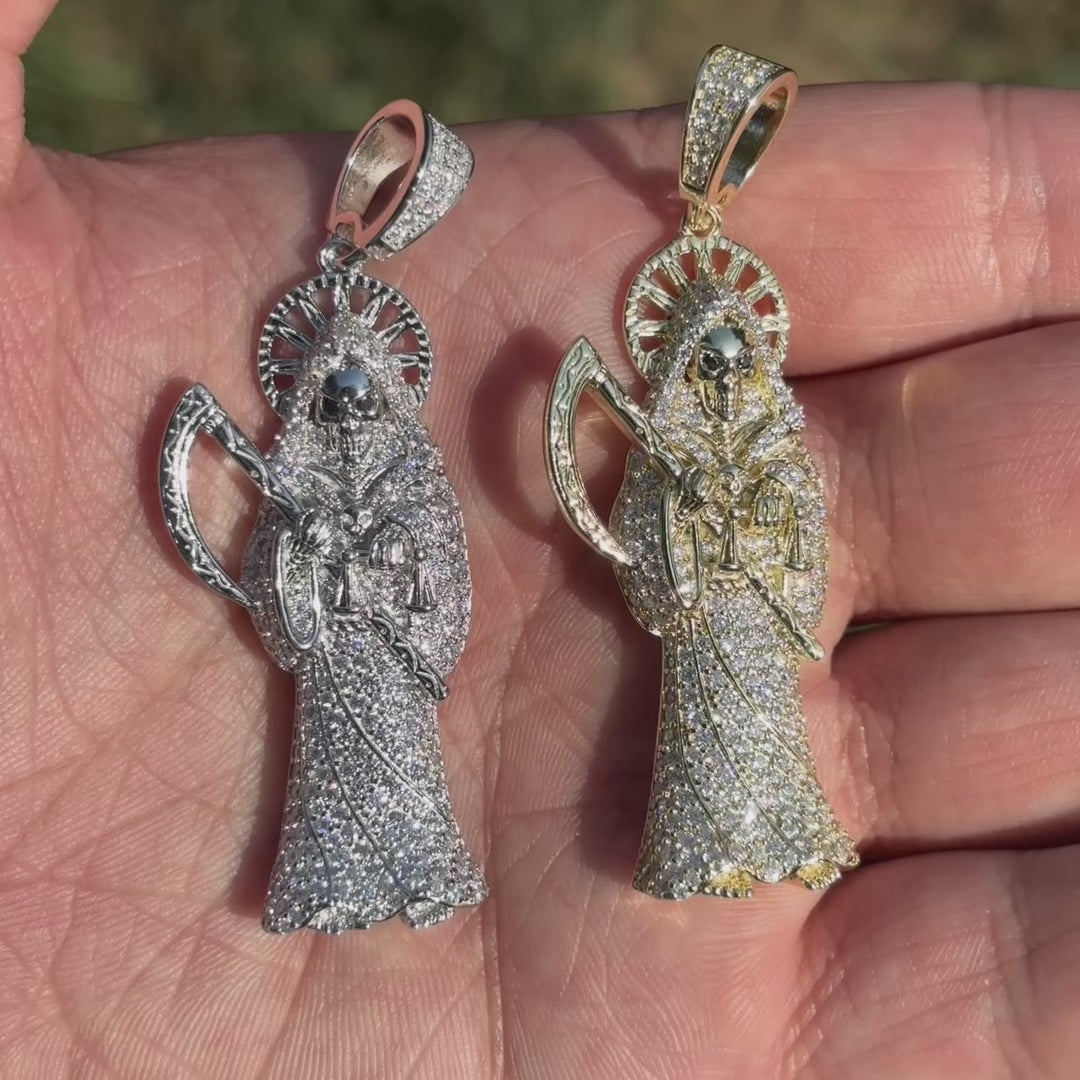 925 Sterling Silver Grim Reaper Pendant With Moissanite