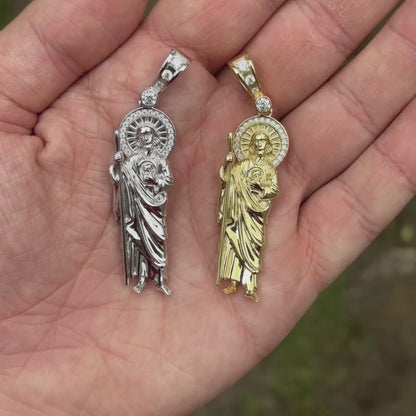 925 Sterling Silver St Jude Tadeo Pendant With Moissanite