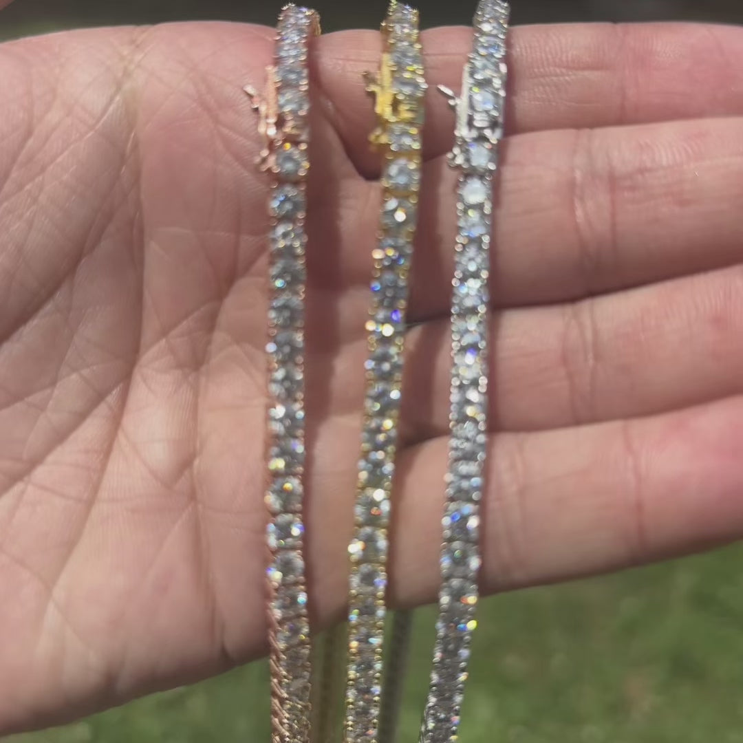 925 Sterling Silver 4mm Tennis Chain Necklace - CZ Or Moissanite