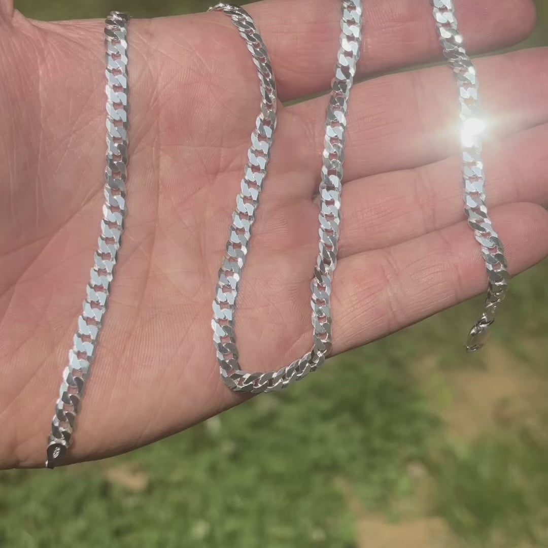 925 Sterling Silver 5mm Flat Curb Cuban Chain Necklace