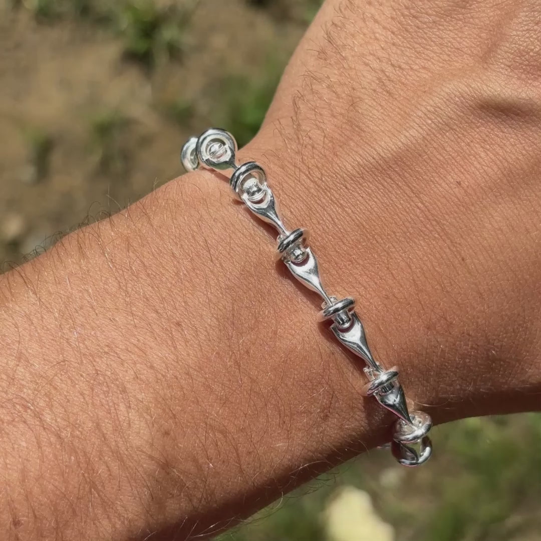 925 Sterling Silver 8mm Barbed Wire Jailhouse Link Bracelet