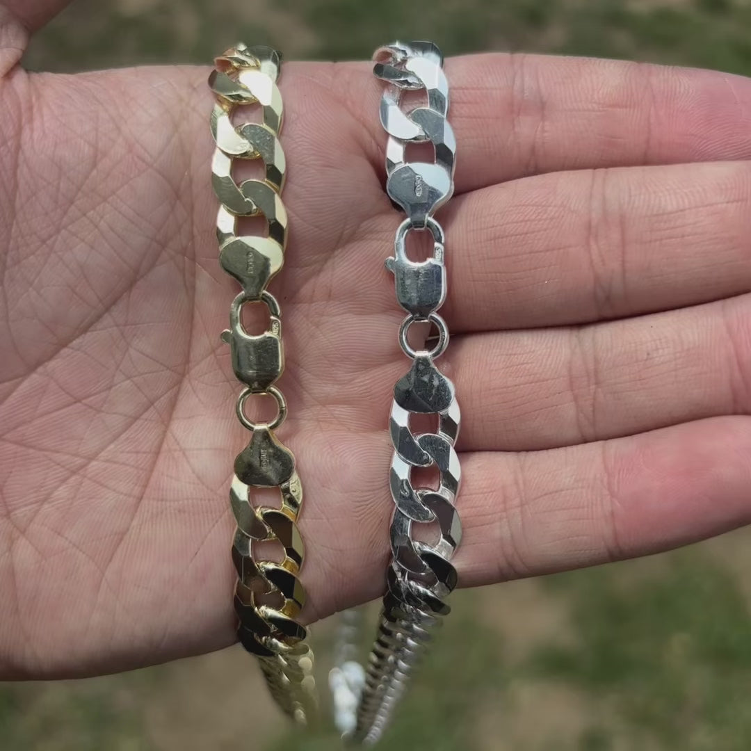 925 Sterling Silver 10.5mm Flat Curb Cuban Chain Necklace