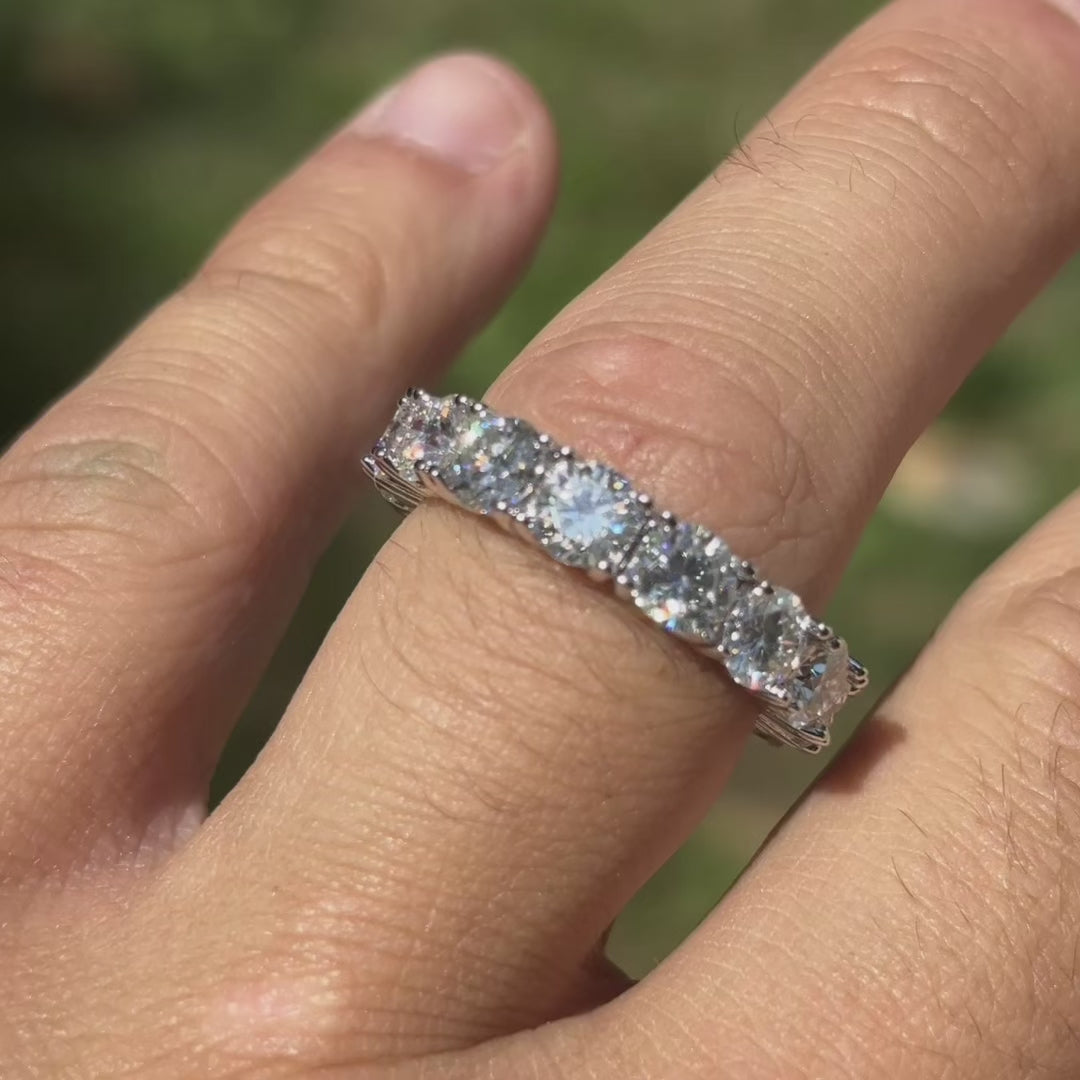 925 Sterling Silver 5mm Moissanite Wedding Band Eternity Ring