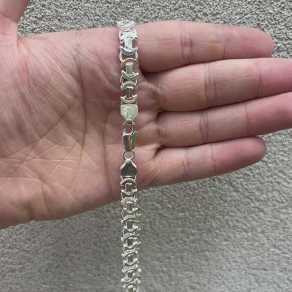 925 Sterling Silver 8mm Flat Byzantine Chain Necklace