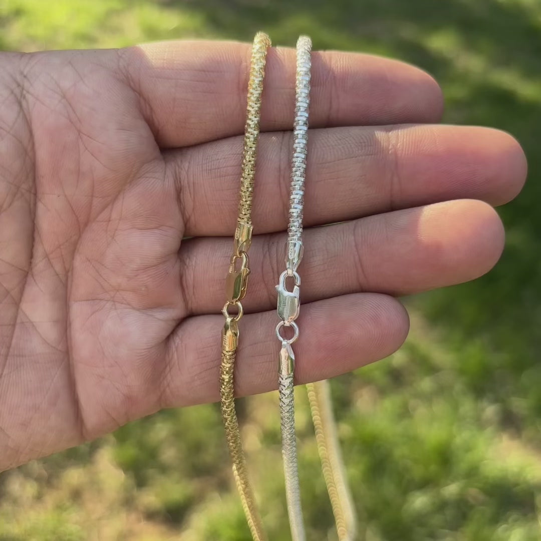 925 Sterling Silver 3mm Rock Chain Necklace