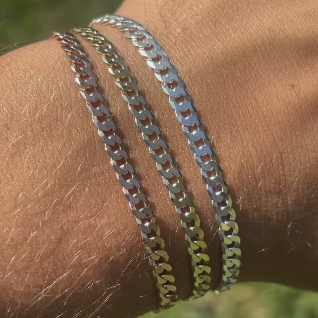 925 Sterling Silver 4mm Flat Curb Bracelet