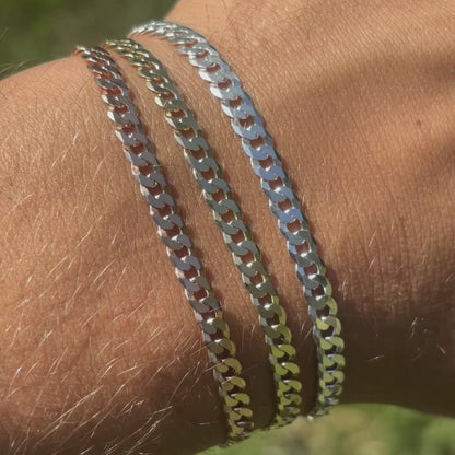 925 Sterling Silver 4mm Flat Curb Bracelet