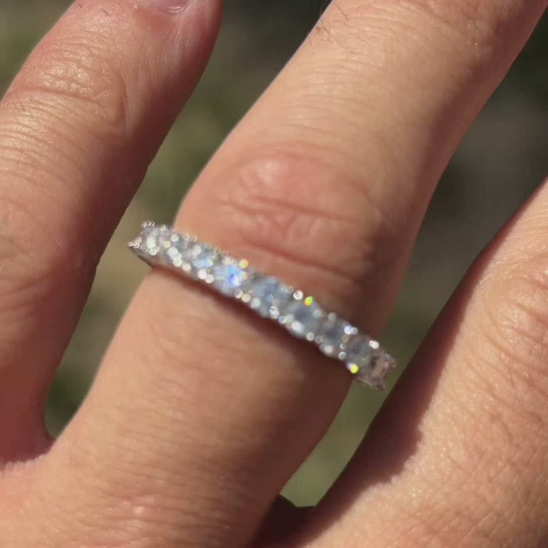 925 Sterling Silver 3mm Moissanite Wedding Band Eternity Ring