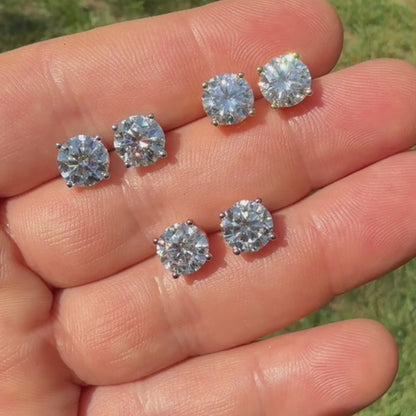 925 Sterling Silver 8mm Moissanite Earrings 4ct TW Studs