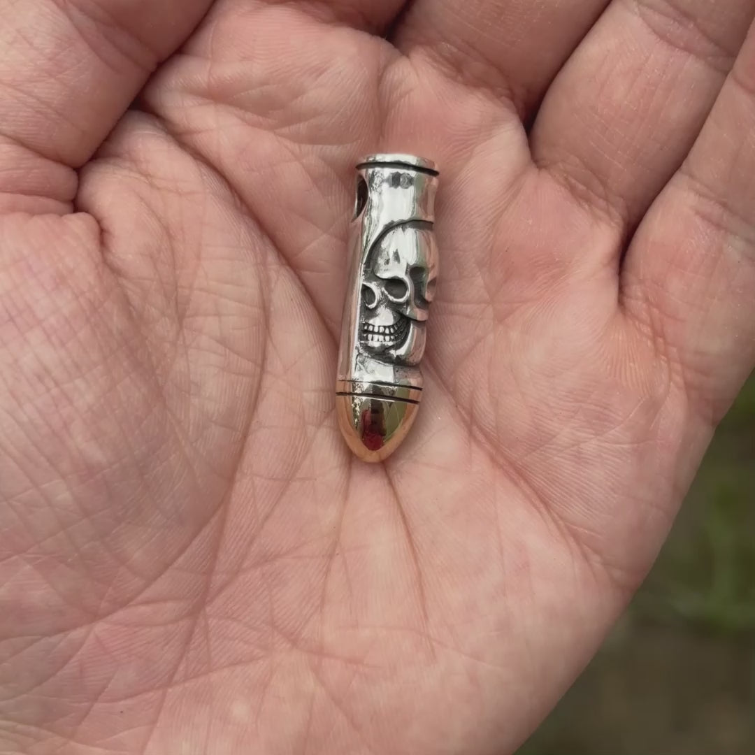 925 Sterling Silver Bullet W. Skull Pendant