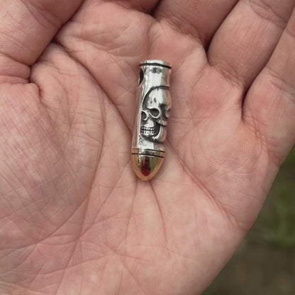 925 Sterling Silver Bullet W. Skull Pendant